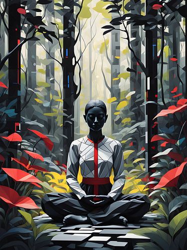 Stille meditatie in een levendig landschap