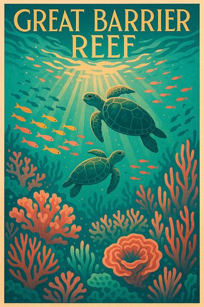 Grande Barrière de Corail - Vintage Ocean Life Art Deco Poster par Travel Shop