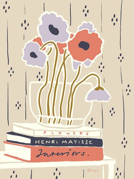 Coquelicots sur une pile de livres par Anna Benge