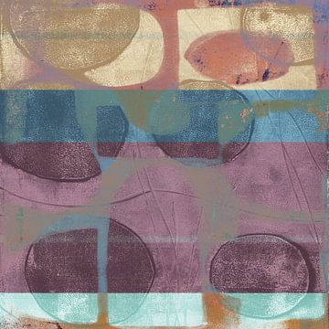 Abstracte organische vormen in paars, blauw, zachtgeel en terra van Abstract Minimalist Art