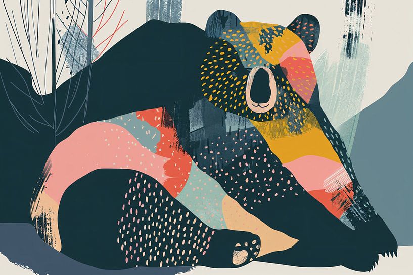 Ours abstrait aux couleurs vives dans un paysage par Imperial Art House