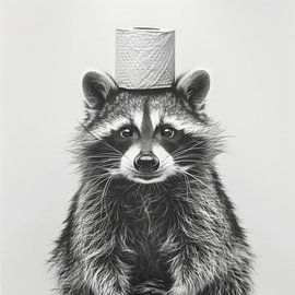 Waschbär mit Toilettenpapierrolle - Ein humorvolles Badezimmerbild für Ihr WC