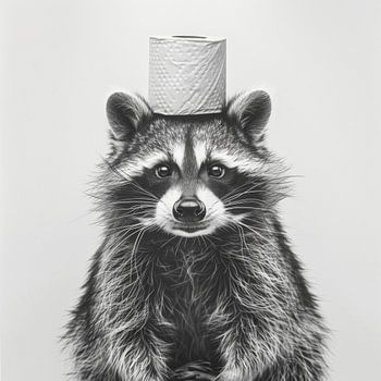 Wasbeer met toiletrol - Een humoristische badkamerafbeelding voor je toilet