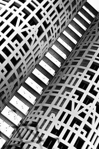 Détail abstrait du bâtiment en noir et blanc. Lignes et formes