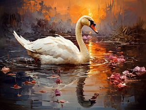Oiseau cygne, peinture à l'huile pring
