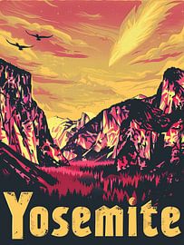 Yosemite Valley Sunset: Retro National Park Poster by Travel Shop