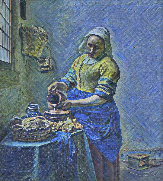 Die Milchmagd von Johannes Vermeer durch die Augen von Vincent van Gogh von Slimme Kunst.nl