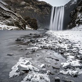 Waterfall on Iceland in winter by road to aloha