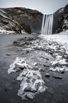 Waterfall on Iceland in winter by road to aloha