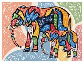 Colorful Elephants with Tribal Patterns by Kelly R Hayes