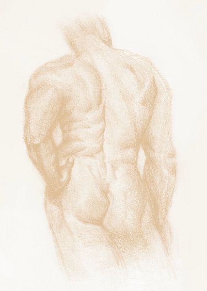 Sketch Man Nude back view gold yellow par Krista Kitsz Art