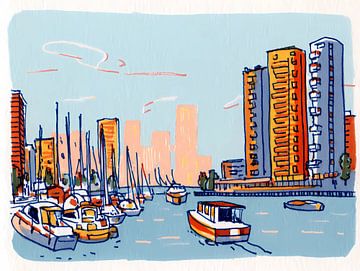 Haven in de skyline van de stad