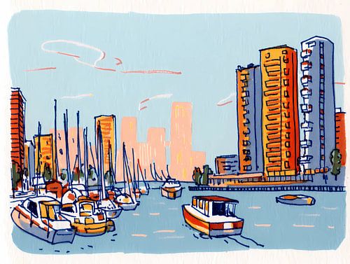 Haven in de skyline van de stad