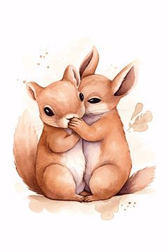 Squirrel love in Sepia by De Muurdecoratie