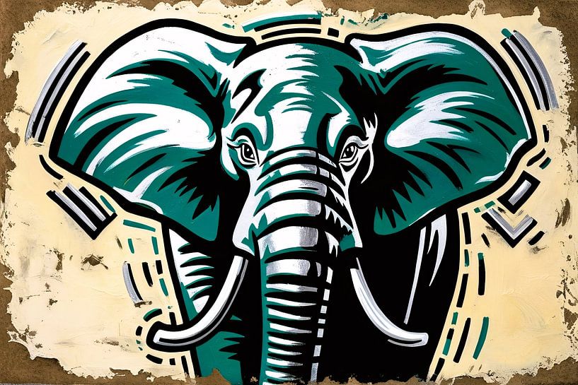 Expressive elephant head in art by Art & Soul Creations