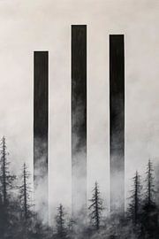 Donkere pilaren in de mist van Poster Art Shop