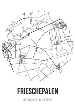 Frieschepalen (Fryslan) | Landkaart | Zwart-wit van MijnStadsPoster