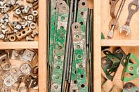Houten doos met Meccano speelgoed