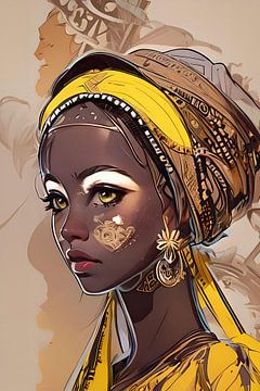 Princesse africaine en jaune moka et marron sur Emiel de Lange