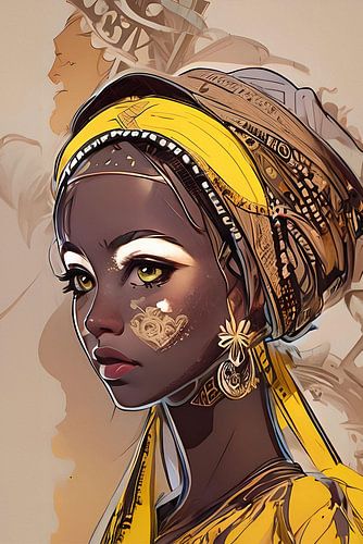 Afrikaanse prinses in geel mokka en bruin