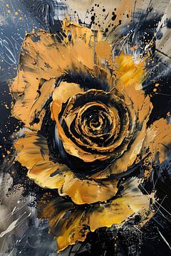 Dynamische abstracte roos in goud en zwart van De Muurdecoratie