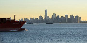 Manhattan skyline in de ochtend gezien vanaf Staten Island, panorama van Merijn van der Vliet