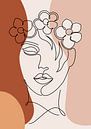 Abstrakte Ein-Linien-Zeichnung Gesicht Frau mit Blumen von Diana van Tankeren Miniaturansicht