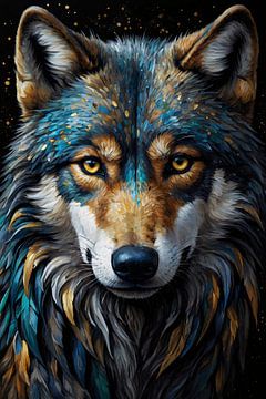 Sterrenhemel Wolf in Levendige Kleuren van De Muurdecoratie
