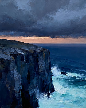 Waves crashing against the rocky coast