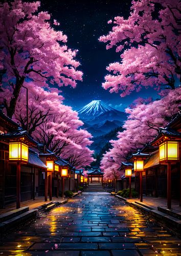 Japanese Architecture With Sakura Cherry Blossom