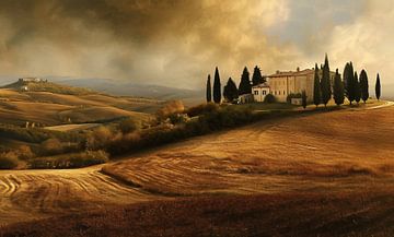 Landelijke schoonheid van Toscane: een huis in de velden van fernlichtsicht
