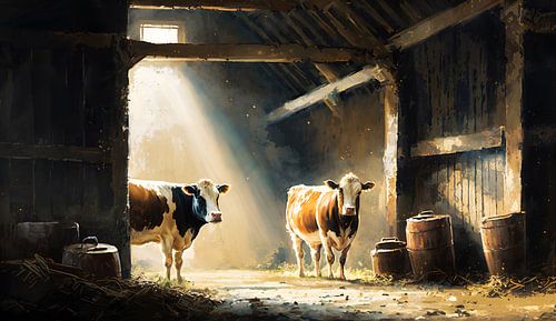 Deux vaches dans l'étable