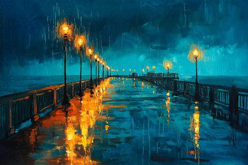 Promenade du port sous la pluie