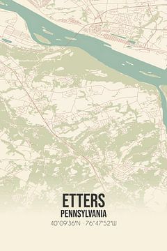 Vieille carte d'Etters (Pennsylvanie), USA. sur Rezona