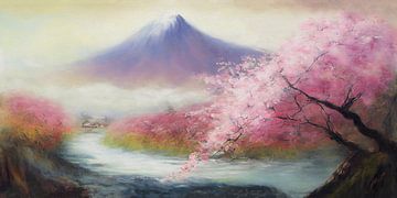 Impressionistisch landschap met mount Fuji van Whale & Sons