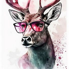 Cerf cool avec lunettes de soleil roses sur Felix Brönnimann