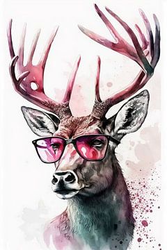 Cerf cool avec lunettes de soleil roses sur Felix Brönnimann