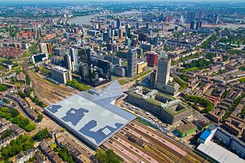 Luchtfoto centrum Rotterdam en Centraal Station