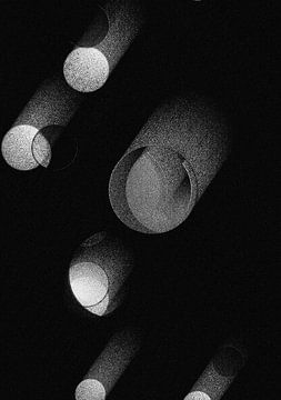 Meteorites,  grafische digitale illustratie in zwart-wit van dnlsmm