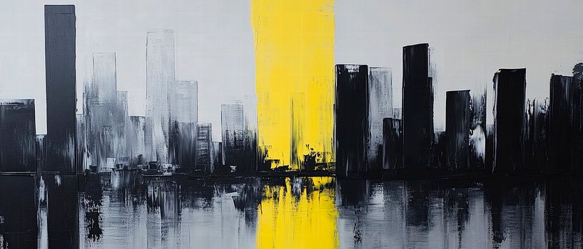 Stadtansicht in Schwarz-Weiß mit Gelb von Poster Art Shop