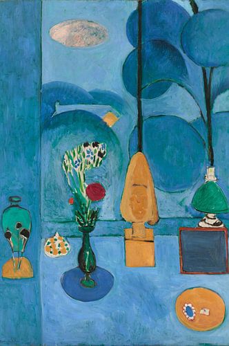 flower vase in a blue room, henri matisse