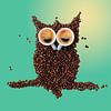 Hibou endormi fait de grains et de tasses de café sur Jolanda Aalbers