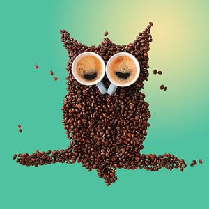 Sleepy owl made of coffee beans and cups by Jolanda Aalbers