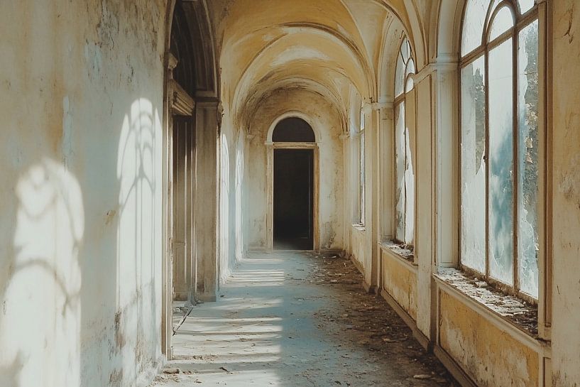 Abandoned corridor with tall windows by Art & Soul Creations