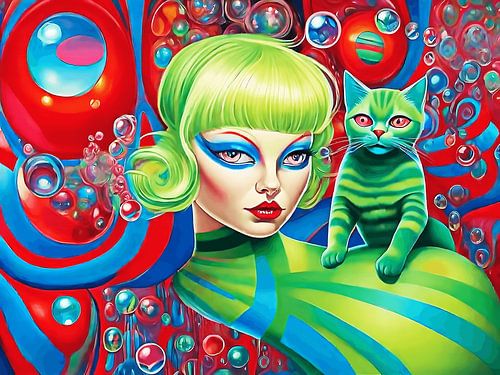 Surrealistische groene zwerfkat 2