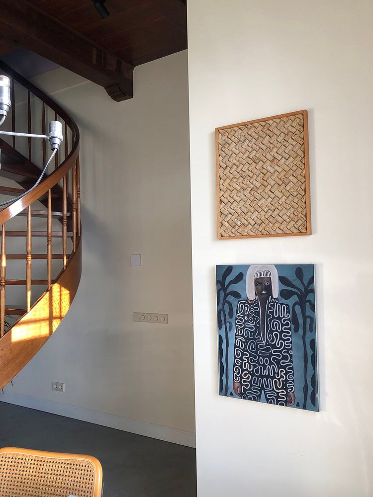 Mixed media kunst print met abstracte Afrikaanse patronen in zwart wit  van   