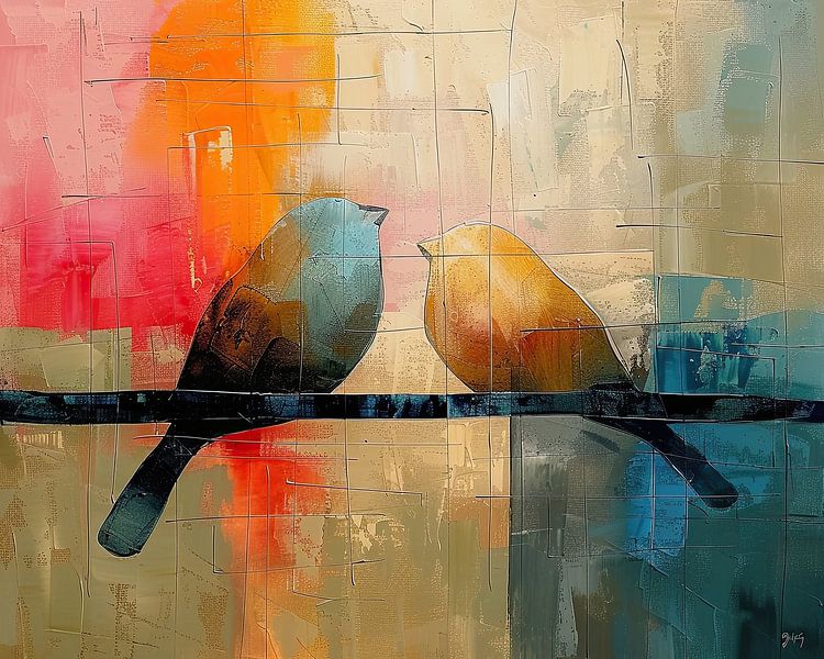 Moderne Vogels | Woonkamer van Abstract Schilderij