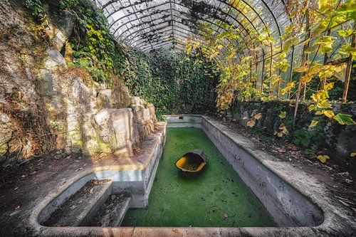 Een verlaten urbex kasteel met een prachtige orangerie en zwembad