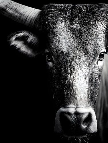 Stier - Archaïsche kracht in een zwart-wit portret