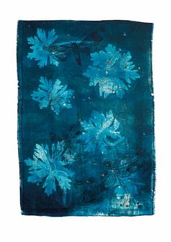 Les plantes et insectes botaniques impriment Géranium et Bleu Libelle